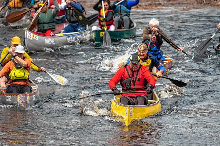 This year’s River Rat Race saw nearly 180 canoes travel down a five-mile stretch of the Millers River from Athol into Orange.