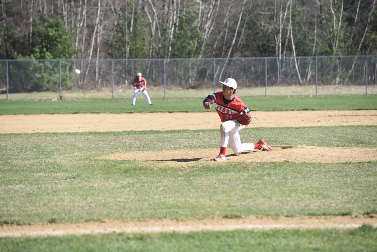 Athol's Anthony Lopez pitches against Franklin Tech on Monday in Turners. 