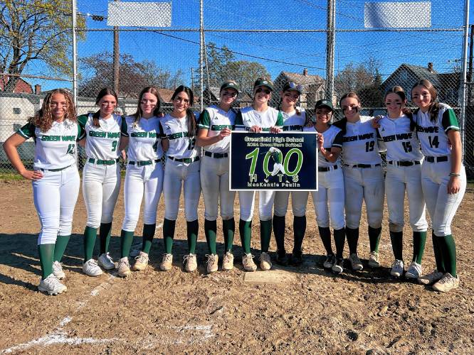 Greenfield’s MacKenzie Paulin joined the 100-hit club after reaching the milestone during the Green Wave’s win over Taconic on Thursday.