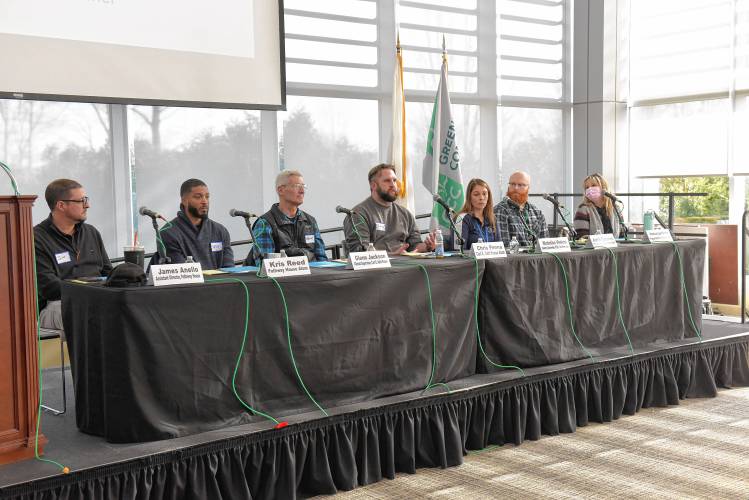 Panelists at the sixth annual Sober Housing Summit held at Greenfield Community College on Friday morning.