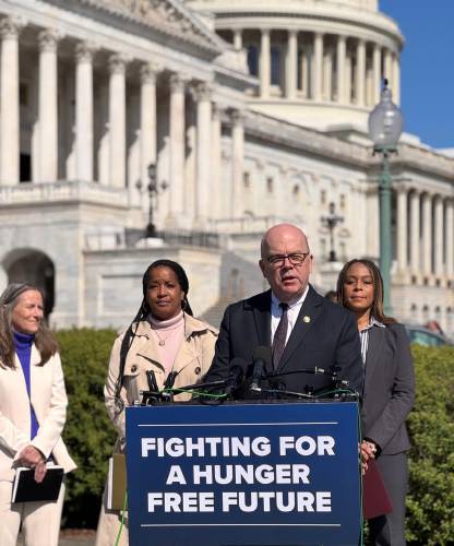 U.S. Rep. Jim McGovern unveiled a new bill last week that seeks block the Trump administration’s push to cut funding to food stamps. He was joined at a press conference in Washington, D.C. by Jahana Hayes, D-Connecticut, and Shontel Brown, D-Ohio. U.S. Rep. Jim McGovern unveiled a new bill last week that seeks block the Trump administration’s push to cut funding to food stamps. He was joined at a press conference in Washington, D.C. by Jahana Hayes, D-Connecticut, and Shontel Brown, D-Ohio.
