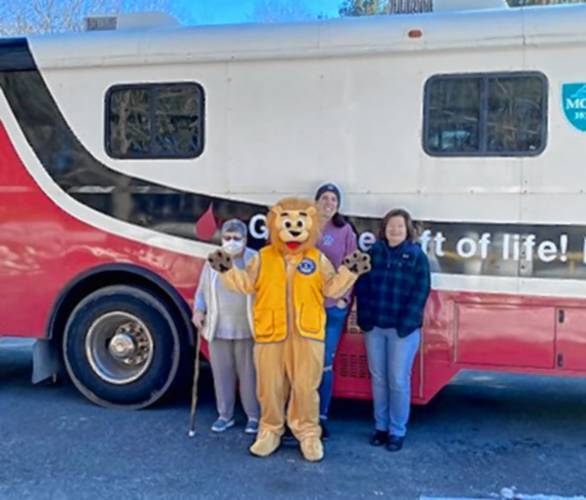 Members of the Petersham and Grafton lions clubs, with Jessie the Lion, held a blood drive earlier this month, and have others planned for March and May. 