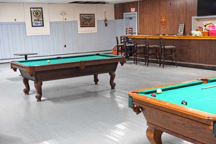 Pool tables in the function hall downstairs at The Liberty Taphouse in Athol.
