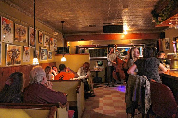 Deja Brew in Wendell offers a lively atmosphere and is a great spot to enjoy drinks and listen to various local bands.